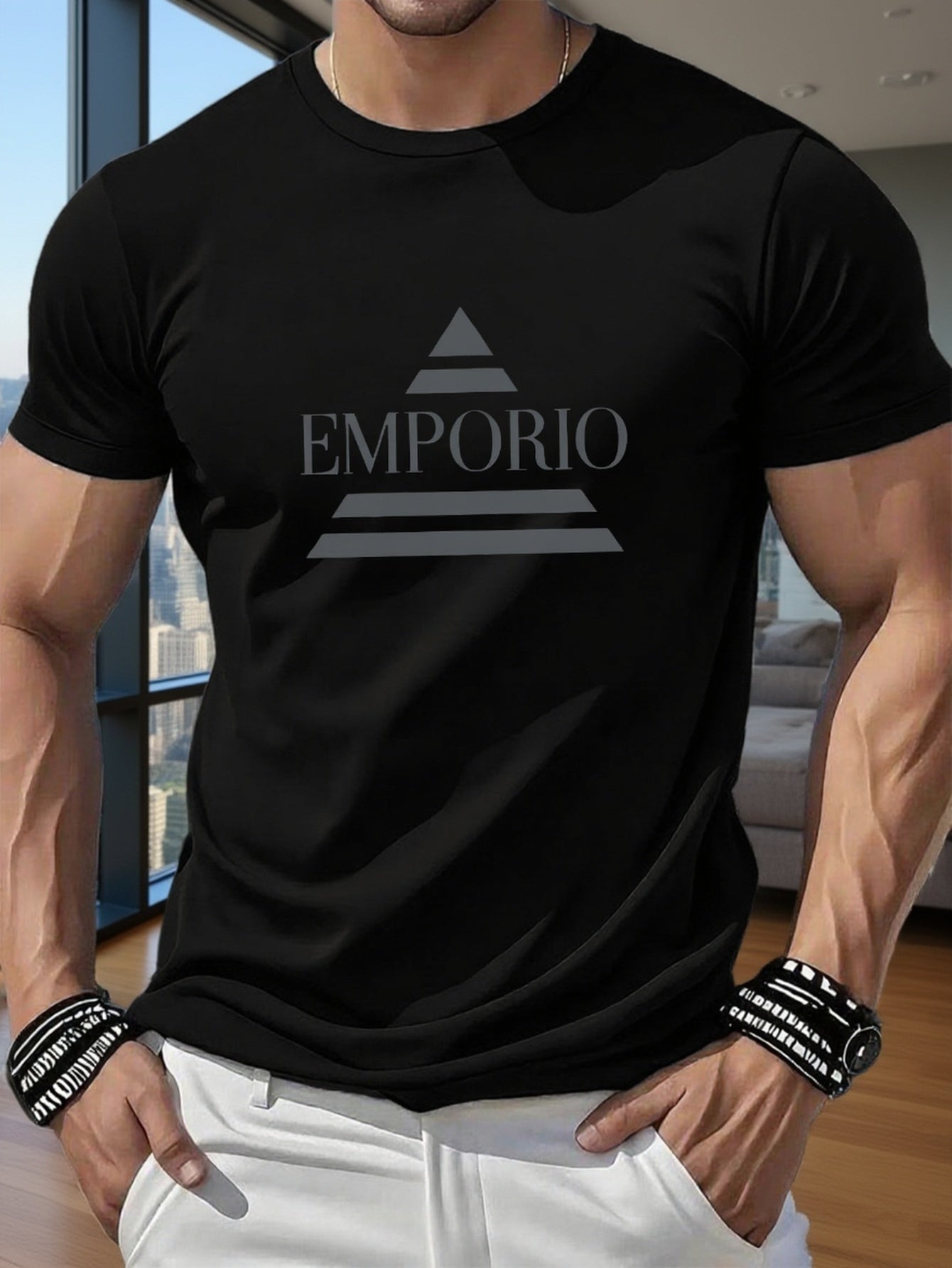 Men's 180gsm Heavyweight 100% T-shirt, Men's Graphic T-shirts, 1pc Bosh Briure Pattern Men's T-shirt, for Casual, Sports, and Holiday Wear - ayq