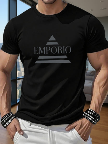 Men's 180gsm Heavyweight 100% T-shirt, Men's Graphic T-shirts, 1pc Bosh Briure Pattern Men's T-shirt, for Casual, Sports, and Holiday Wear - ayq