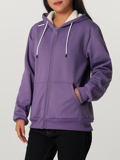 Կանացի ծանր ձմեռային բաճկոն - Ջերմամեկուսացված սառը եղանակի բաճկոն՝ ամբողջական կայծակաճարմանդով, մեծ առջևի գրպաններով - Մանուշակագույն վերնազգեստ առօրյա և պաշտոնական միջոցառումների համար - Ոչ ձգվող պոլիեսթերային գործվածք - Հեշտ խնամքի կանացի վերնազգեստ,