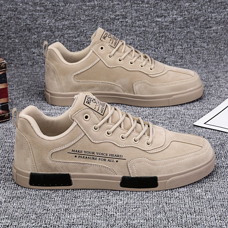 Men's Fashion Street-Inspired Low-Top Skateboard Sneakers, Comfort Anti-Slip Lace-Up Athletic Shoes, Universal Fit Casual Running Footwear, All-Season Solid & Stripe Pattern, PU Upper Fabric Insole Rubber Sole - ayq