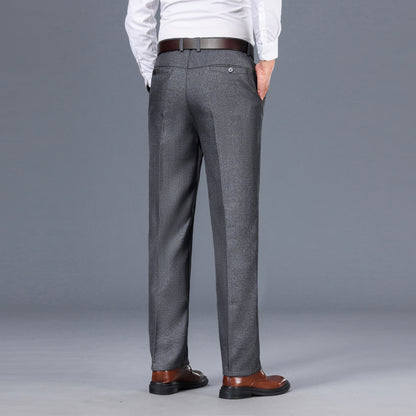 Men's Classic Gray Dress Pants - Medium Thick, Straight Fit with Slant Pockets & Zipper Closure, Polyester, Non-Stretch Fabric for Business Casual & Formal Wear, Ideal for Spring/Autumn