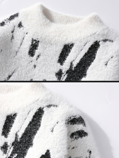 Տղամարդու փափուկ տրիկոտաժե սվիտեր | Կլոր օձիք, հաստ, տաք, առօրյա ոճ, գունային բլոկներով նախշ, աշուն/ձմեռ սեզոն, սովորական չափսի դեռահասների համար