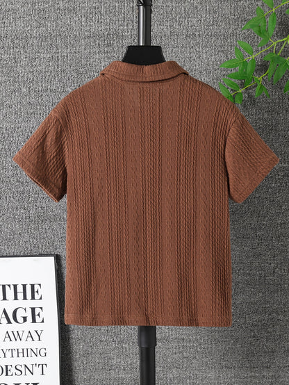 Boys' Casual Knitted Jacquard Short-Sleeve Top