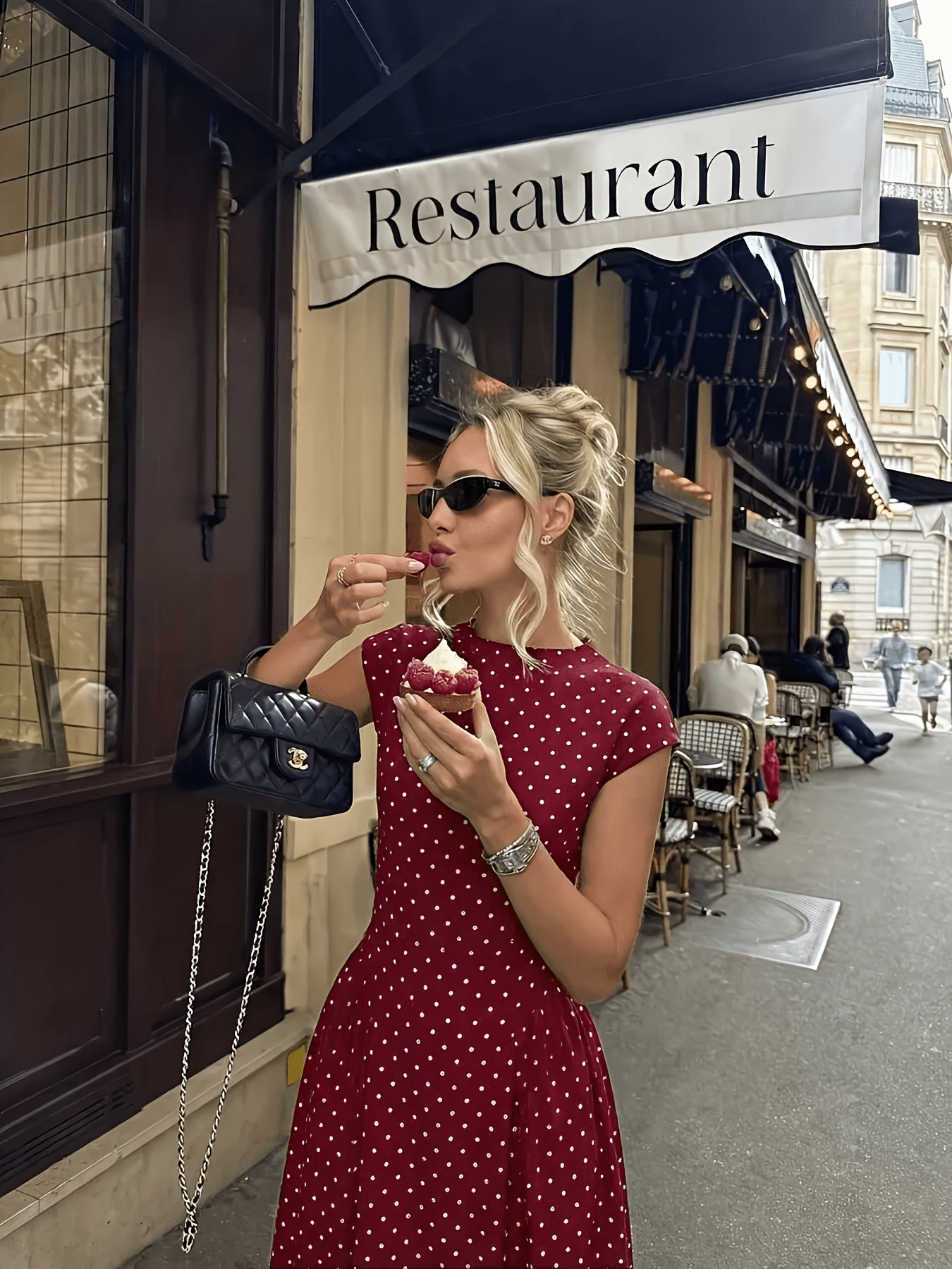 Women's Elegant Polka Dot Maxi Dress with Waist Cinch