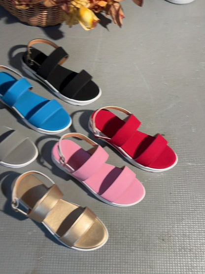 Women's Summer Plain Color Wedge Sandals, Casual Open-Toe Simple Thick Sole Beach Shoes with Comfortable Ankle Strap Wedges