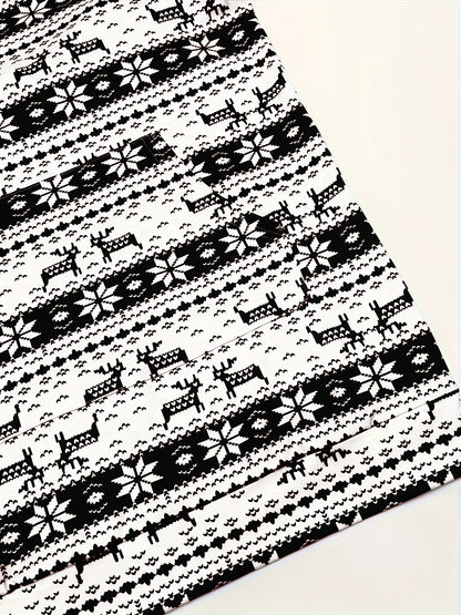 Women'S Christmas Deer & Snowflake Print Hooded Sweater Dress - Long Sleeve Winter Warmth, Red & Holiday Party Outfit with Pompom Sleeves