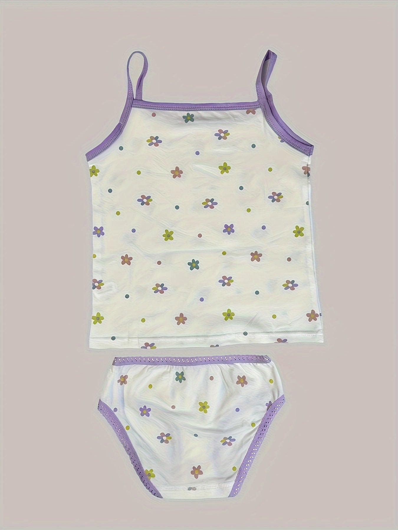 Girls' Cotton Playful Suspender Underwear Set with Bow Detail