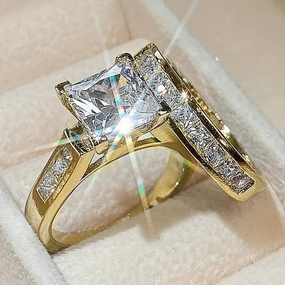 2pcs/set Fashionable Couple Jewelry Set with Shiny Square Cubic Zirconia Wedding Rings, Promise the Bride Eternal Engagement Jewelry, Classic Anniversary Valentine's Day Birthday Party Christmas Gift