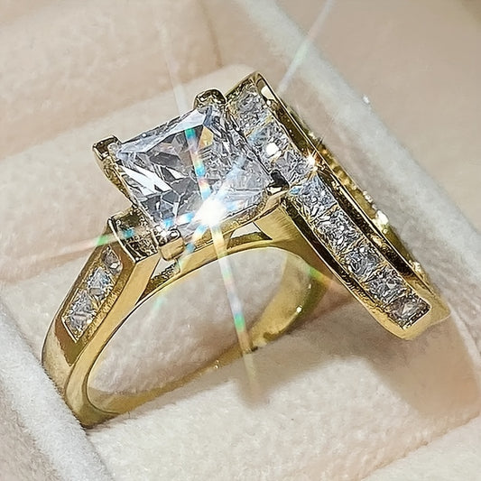 2pcs/set Fashionable Couple Jewelry Set with Shiny Square Cubic Zirconia Wedding Rings, Promise the Bride Eternal Engagement Jewelry, Classic Anniversary Valentine's Day Birthday Party Christmas Gift