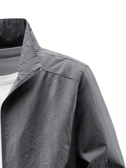 Տղամարդու ձիթապտղի կանաչ բոմբեր բաճկոն՝ կանգնած օձիքով - ամենօրյա, հարմարավետ, կայծակաճարմանդով վերնազգեստ՝ բացօթյա գործունեության համար, ամենօրյա հագուստ | Կանգնած օձիքով բաճկոն | Կայծակաճարմանդով բաճկոն