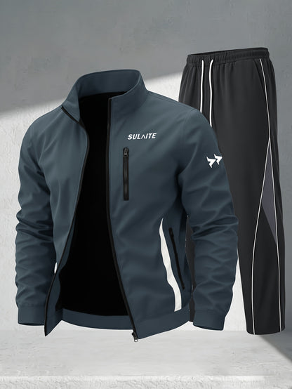 Men's Casual Polyester Athletic Tracksuit Set for Spring/Fall