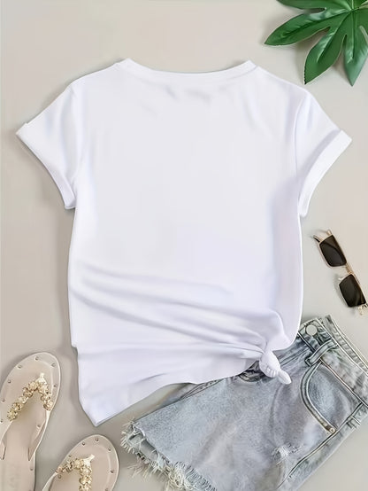 Women's Casual Printed Cotton Blend T-Shirt, Short Sleeve