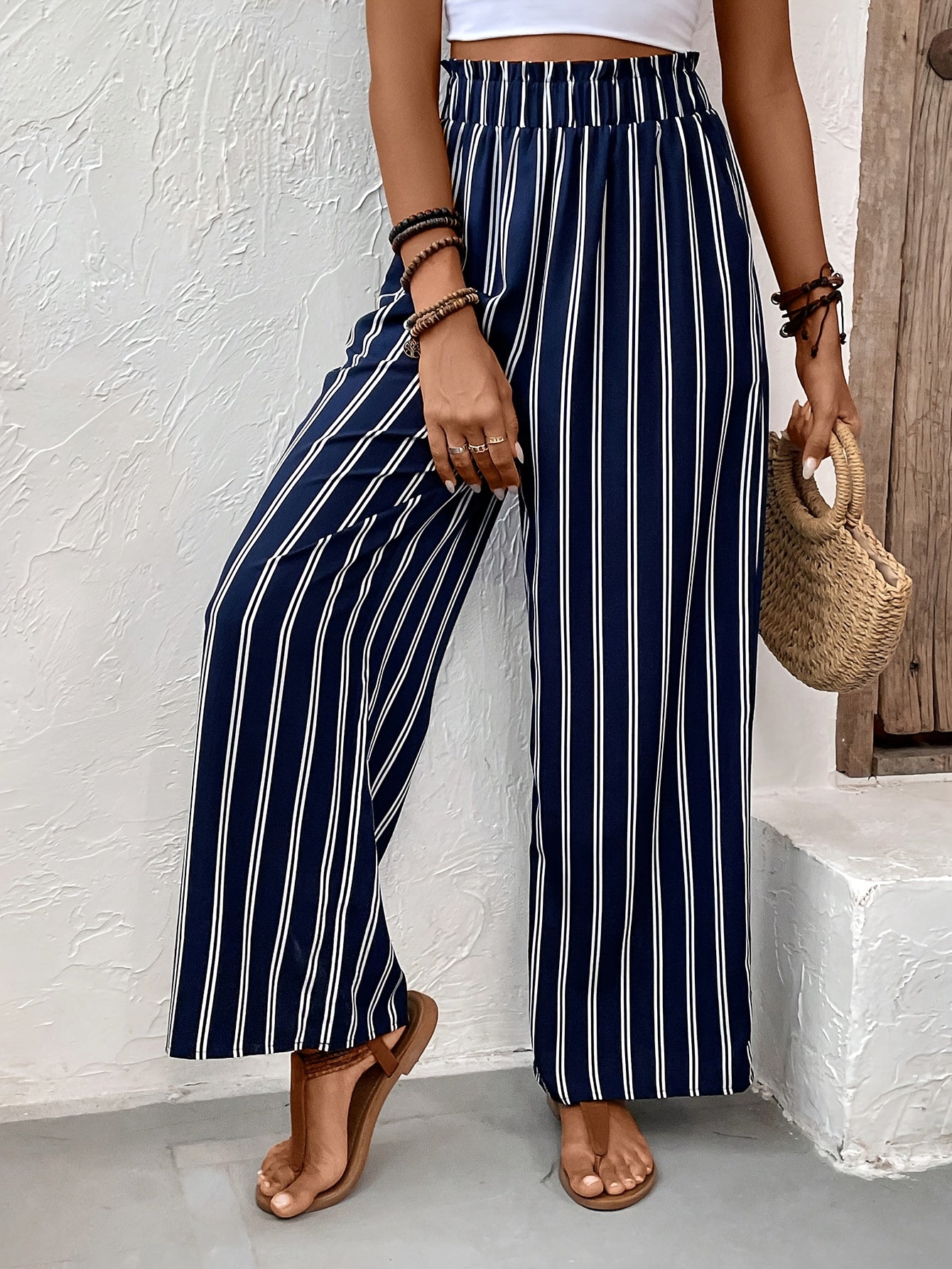 Elegant Striped Wide-Leg Cropped Pants for Women