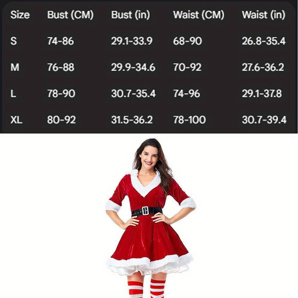Women'S Xmas Winter Half Sleeve Costume Dress | Red Ladies Christmas Fancy Dress, Polyester, Limited Edition New Year'S Countdown, Black Friday Deals, Entertaining at Home.