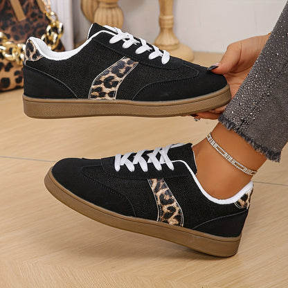 Chic Leopard Print կանացի սպորտային կոշիկներ՝ ռետրո-ներշնչված, ժանյակավոր բնակարաններ հարմարավետ TPR ներբանով բոլոր եղանակների համար