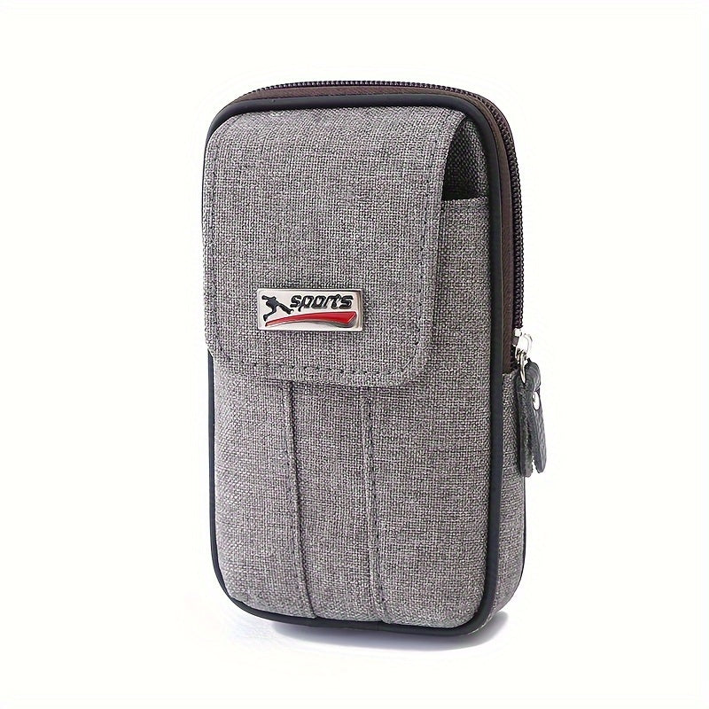 1pc Men's Mobile Phone Bag, Casual Wear Belt Fanny Pack, Canvas Mobile Phone Fanny Pack, Multi-functional Waterproof Mobile Phone Bag, Card Holder, Coin Wallet