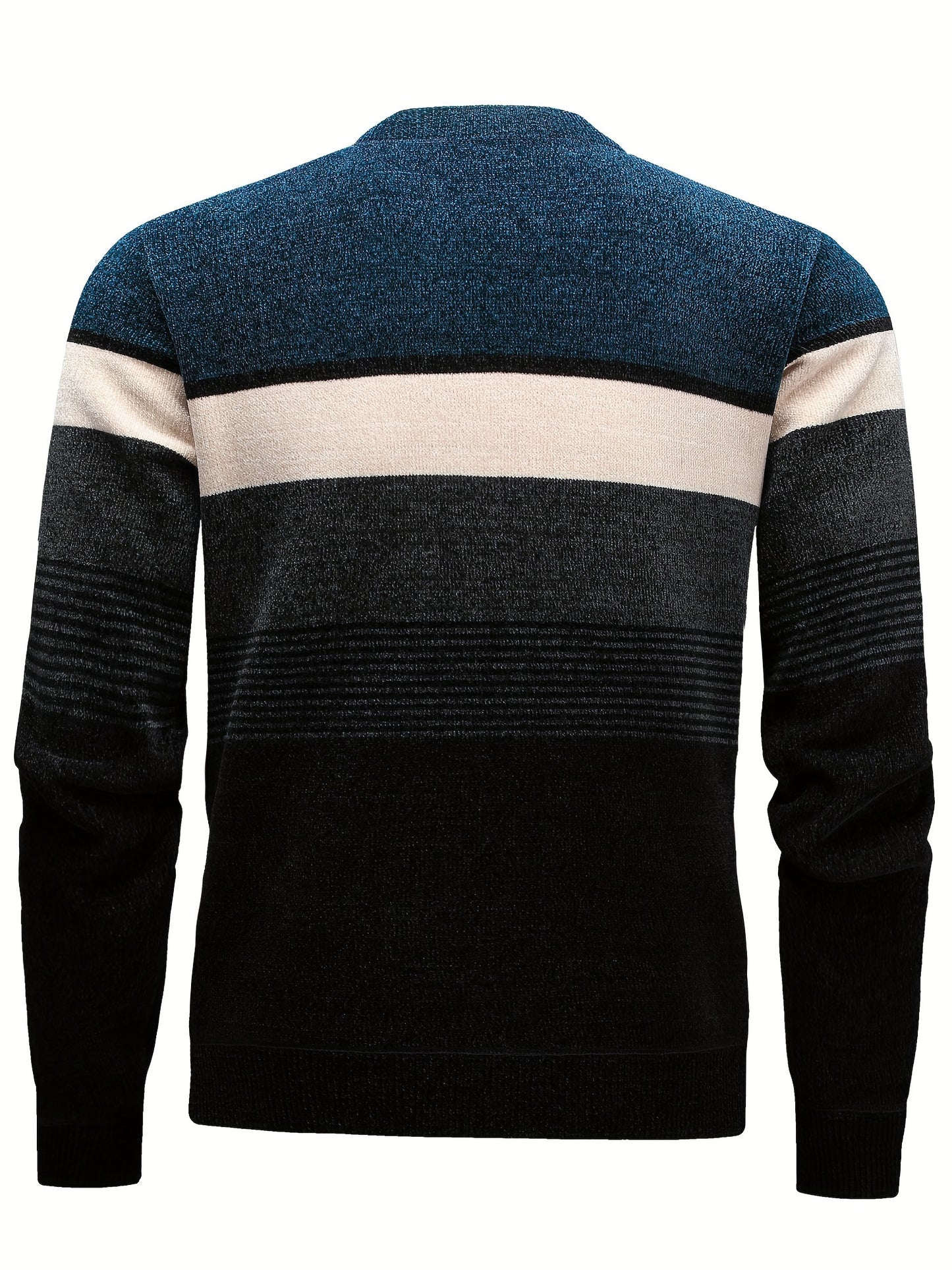 Temujin Men'S Winter Round Neck Sweater with Fleece, Knitted with Embroidered Stripes And Casual Letters for Warmth And a Fitted Style