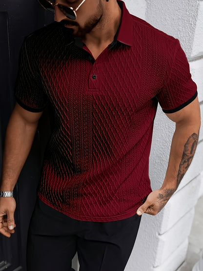 Men's Color-Blocked Argyle Polo Shirt with Collar for Summer