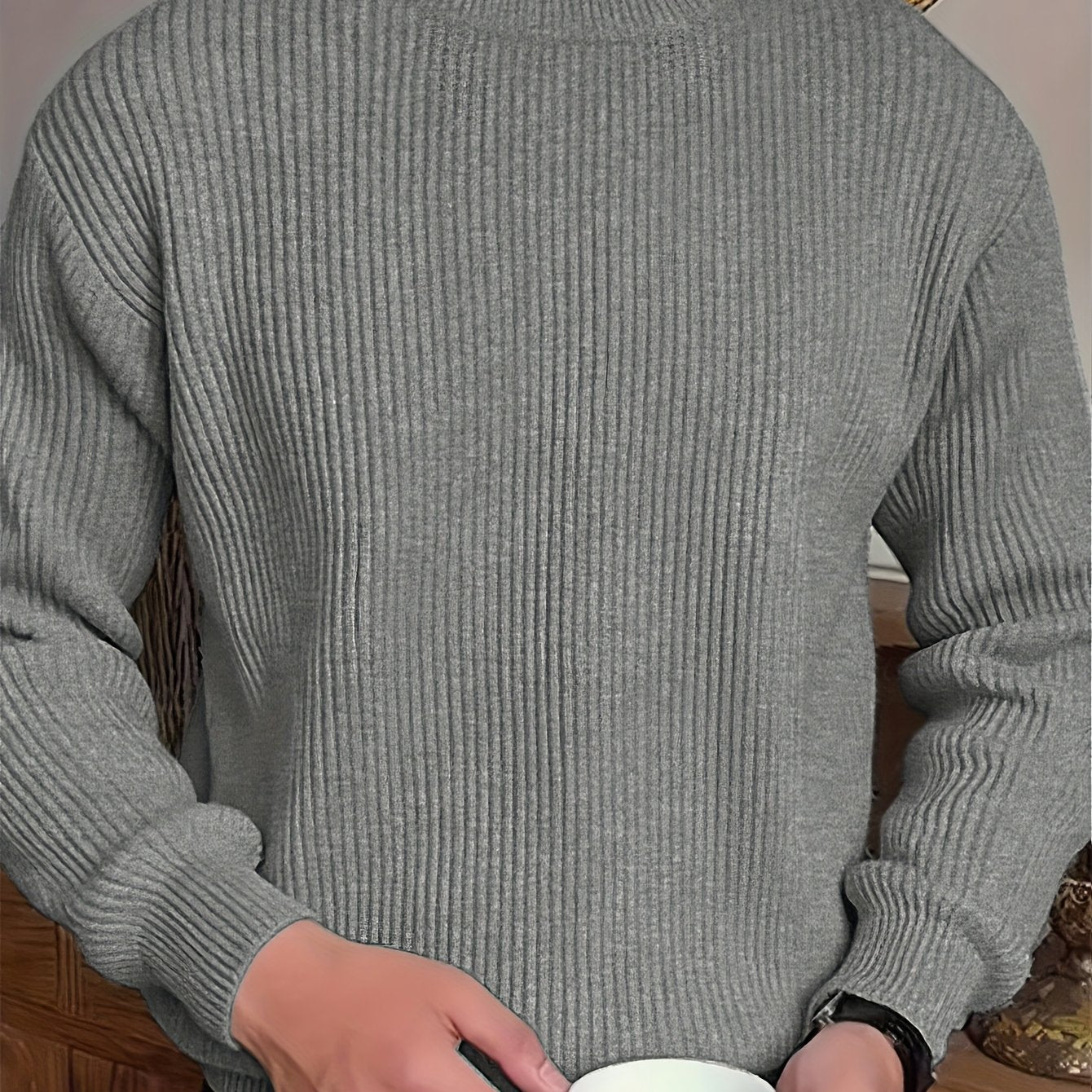 Տղամարդկանց պարզ, նորաձև միագույն երկար թևքով սվիտեր՝ հարմար աշնանային և ձմեռային սեզոնի համար, բազմակողմանի տրիկոտաժե վերնաշապիկ