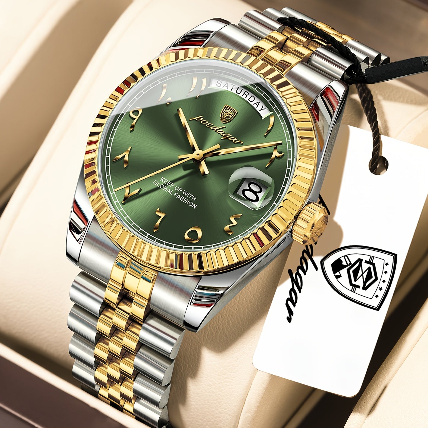 Men's Retro Quartz Watch with Stainless Steel Strap & Calendar