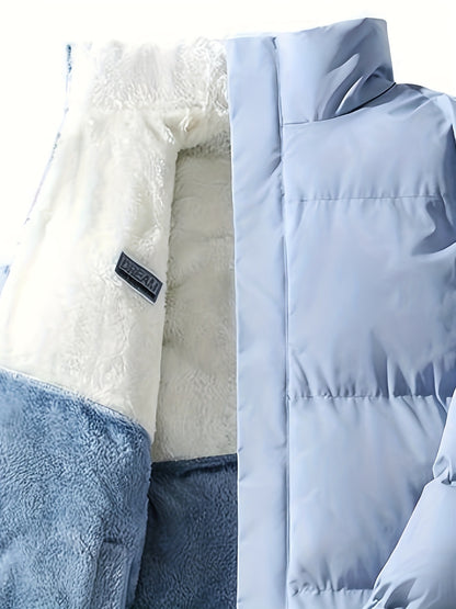 Տղամարդու երկկողմանի բրդյա ծածկույթով հաստ բաճկոն՝ առօրյա կանգնած օձիքով՝ տառերի տպագրությամբ, սովորական չափսերով, գրպաններով, պոլիեսթերային լցոնով, բազմակողմանի աշուն/ձմեռ համար, ձմեռային բաճկոն