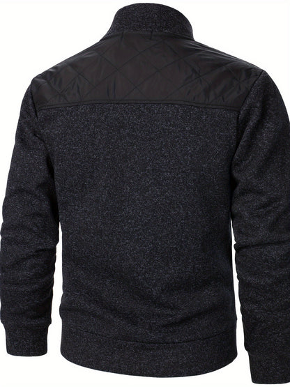 Men's Casual Quilted Polyester Jacket with Stand Collar