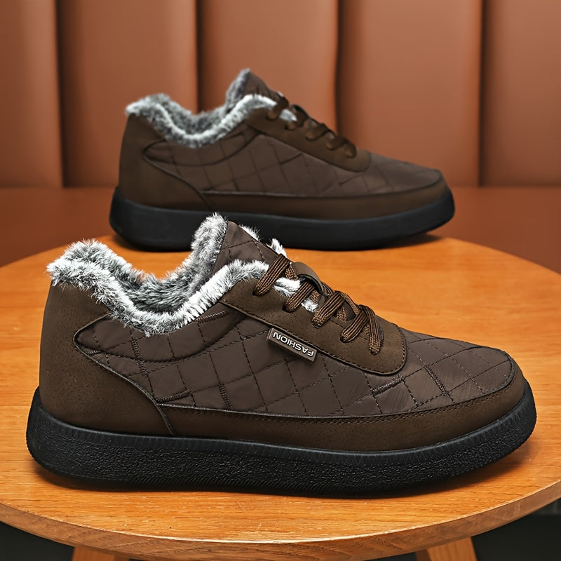 Men'S Winter Boots - Thermal Insulated Cold Weather Shoes with Cushioned Rubber Sole, Lace-Up Ankle Support - Slip-Resistant Traction for Ice, Snow, and Everyday - Low-Top Design in Black/Gray/ - Ideal for Hiking, Travel, Hom