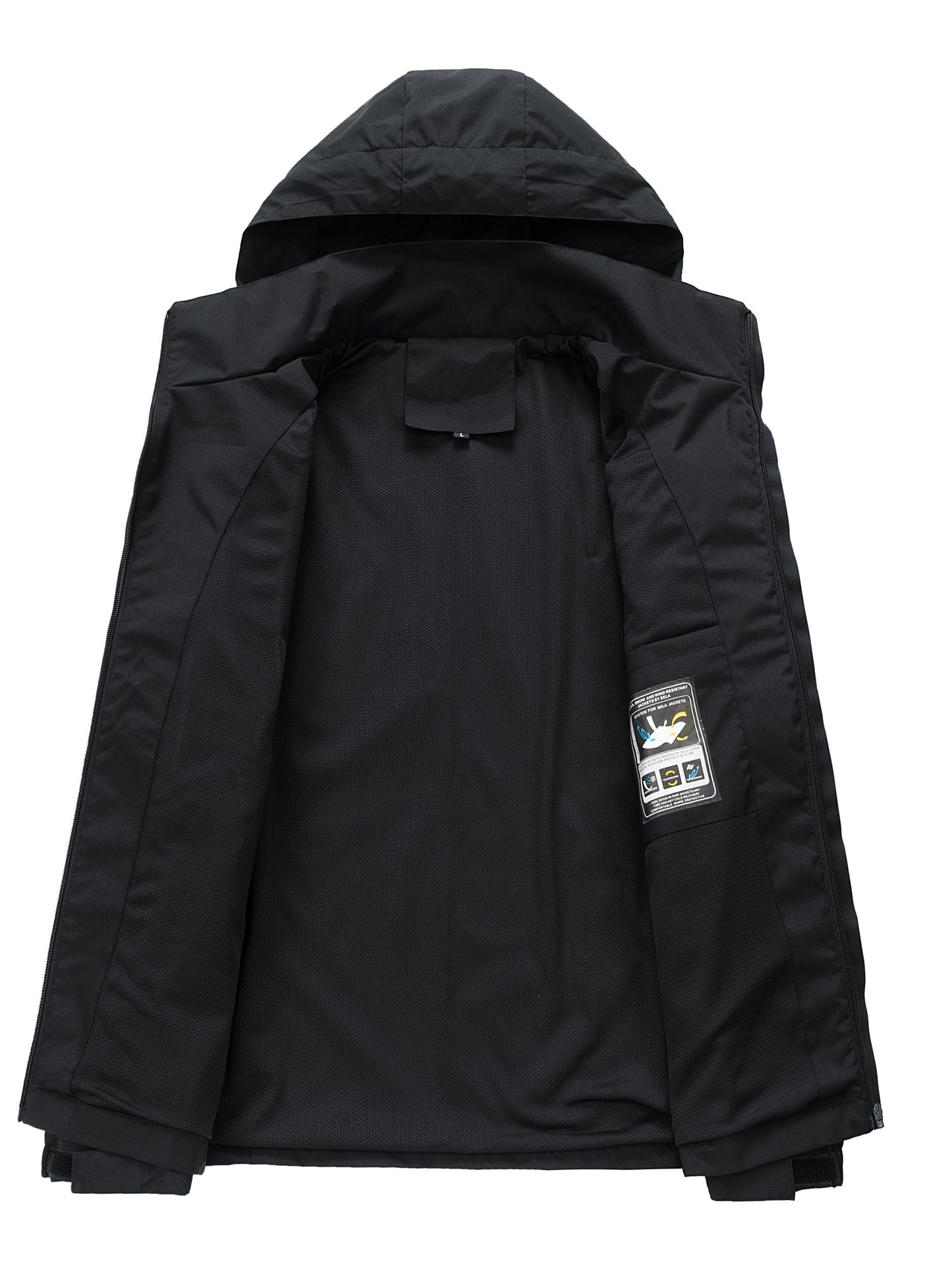 Men's Hooded Casual Windbreaker Jacket - 100% Polyester, Non-Stretch Woven Fabric, Long Sleeve, Regular Length, Alphabet Pattern, Zippered Pockets, Detachable Hood - All-Season Outdoor Lightweight Coat