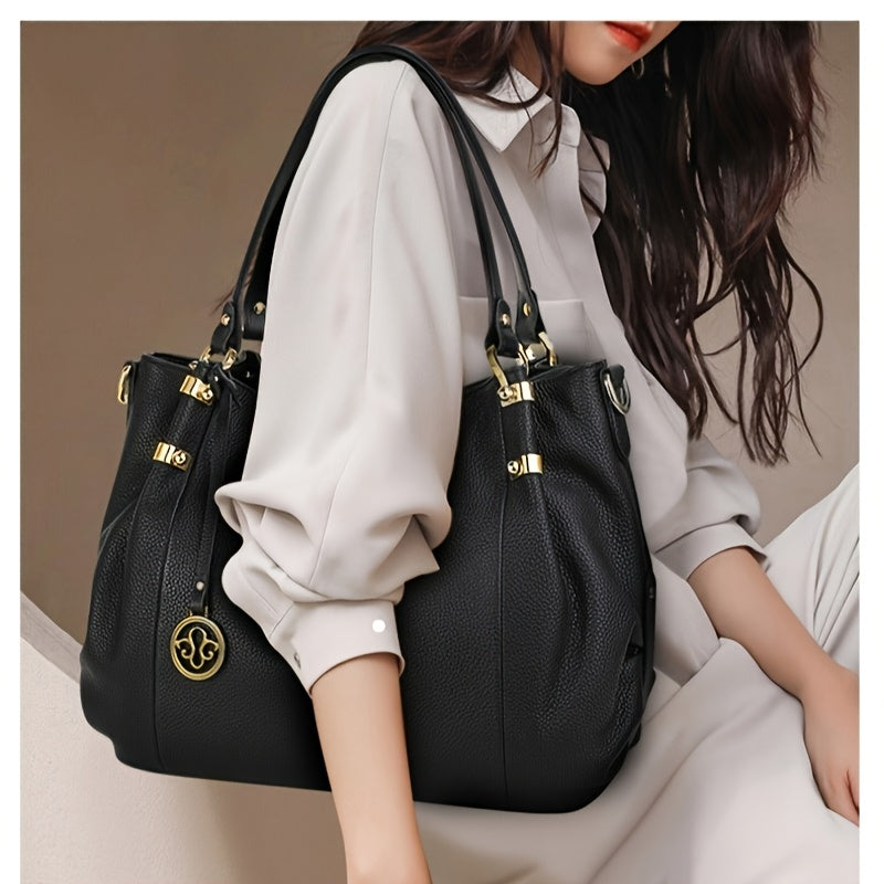 Women's Genuine Leather Shoulder Bag with Removable Strap