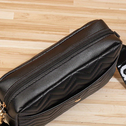 New Quilted Shoulder Bag, Casual Zipper Crossbody Bag, V-Pattern Two Piece Small Square Bag, Shoulder Bag with Zero Wallet, Letter Shoulder Strap, Coin Wallet, Card Bag, Phone Bag, Camera Bag, Lipstick Bag, Key Bag(8.66*5.12*