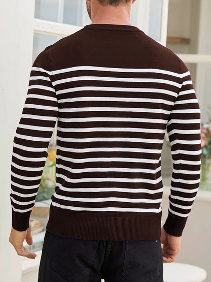 Գարնանային և աշնանային ամենօրյա երկգույն գծավոր տղամարդու սվիտեր-պուլովեր՝ գունավոր բլոկներով, կլոր վզնոցով, տղամարդու տրիկոտաժե վերնաշապիկ