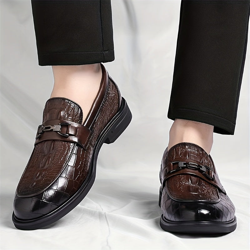 Men's Alligator Print Casual Loafers with Soft Rubber Sole