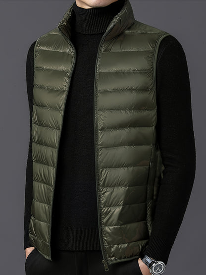 Men's Fashion Solid Color Single Vest, Youth Outdoor Sports Casual Jacket, Men's Spring Autumn Thin Stand Collar Cardigan Vest