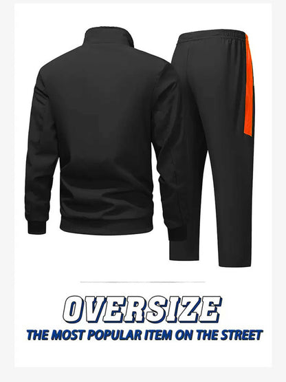 Men's Polyester Zipper Jacket & Sports Trousers Set for Fall/Winter