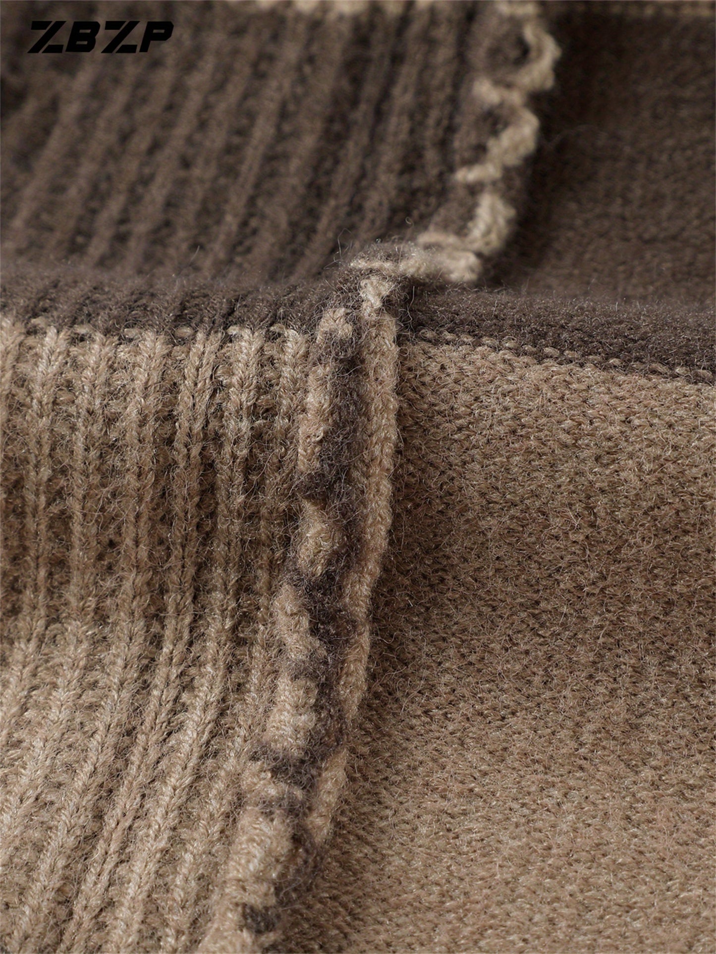 ZBZP Men'S Casual Striped Knit Sweater - Dark Gray & White Horizontal Stripes, Round Neck Long Sleeve, Regular Fit, Autumn Winter Warm Pullover for Casual Attire, Knit Sweater, Comfortable Fashion, Soft Texture, Cold Weather