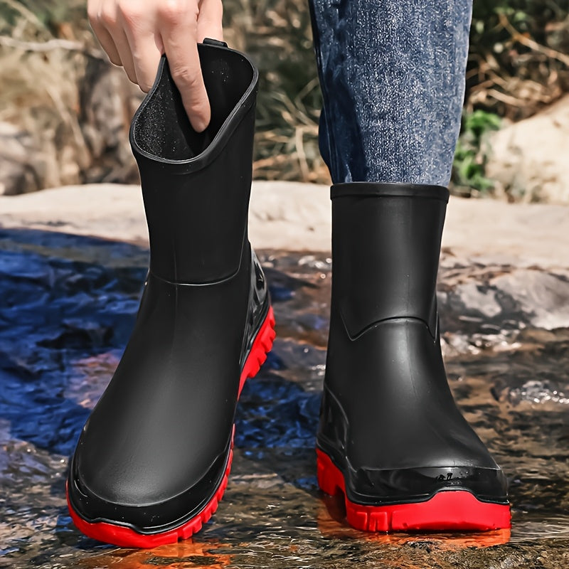 Men's Mid-Calf Rubber Rain Boots for Outdoor and Casual Wear
