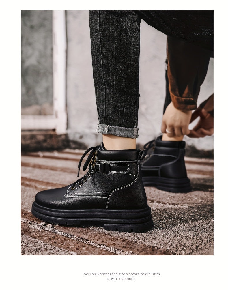 Large Size Men's High-Top Trendy British Style Short Boots Mid-Calf Work Boots Men's Hiking Boots High-Top Casual Shoes Short Boots