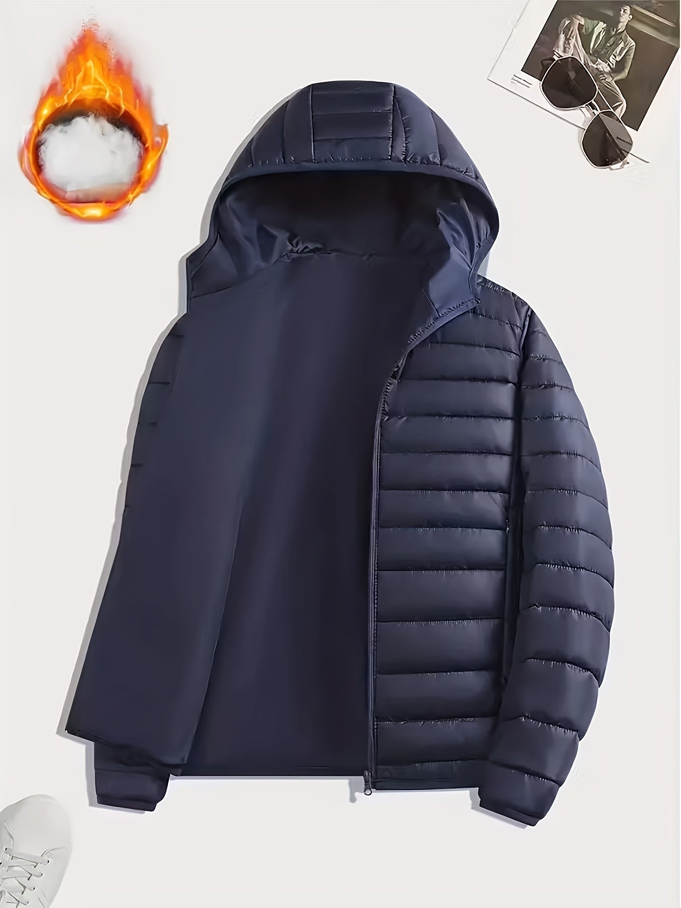 New Men'S Hooded Jacket, Thick And Warm Outerwear, Suitable for Outdoor Sports, Climbing, And Casual Wear in Winter. Features a Ribbed Design, Full Zipper Closure, And a Easy Yet Stylish Look - ayq