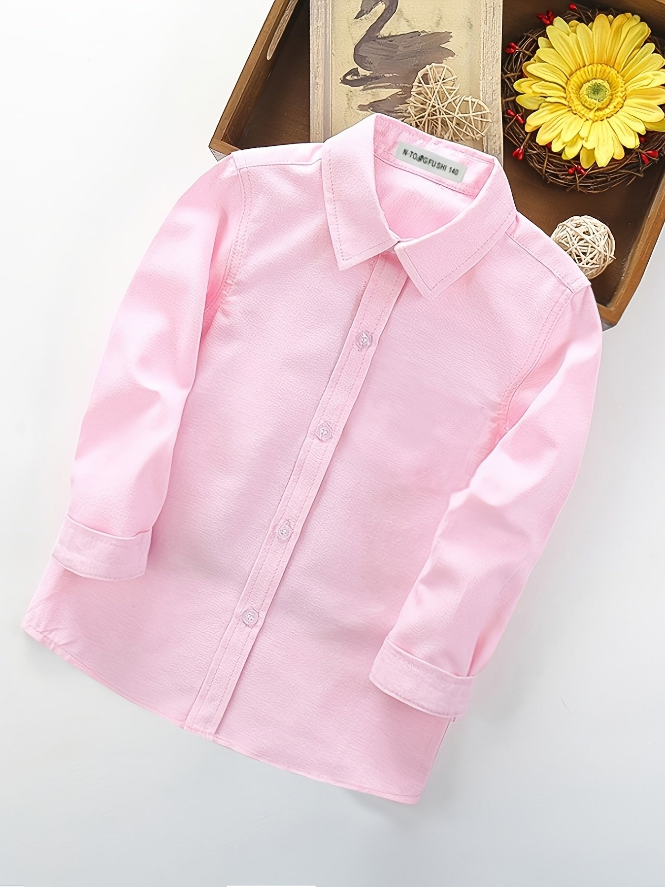 Boys' Long-Sleeve White Cotton Blend School Shirt - Preppy Style