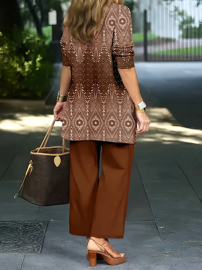 Elegant Women's 3-Piece Ethnic Set with Printed Blazer & Pants