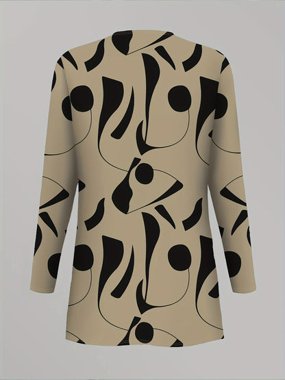 3pcs Women's Set: Abstract Print Cardigan with Vest Top and Elegant Casual Pants, Essential for Casual Attire