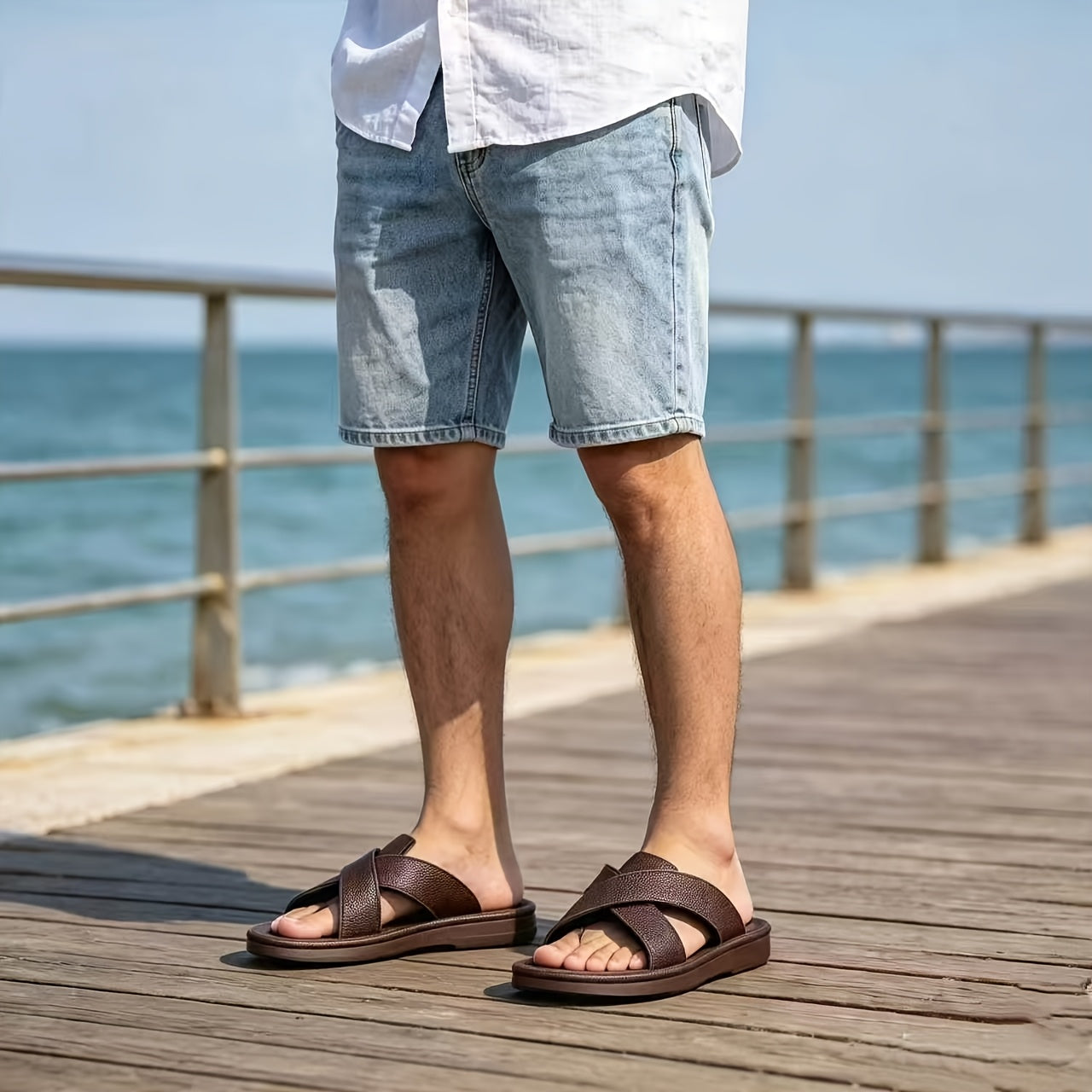 Men's Thin-Sole Cross Strap Slippers - Breathable Summer Slides