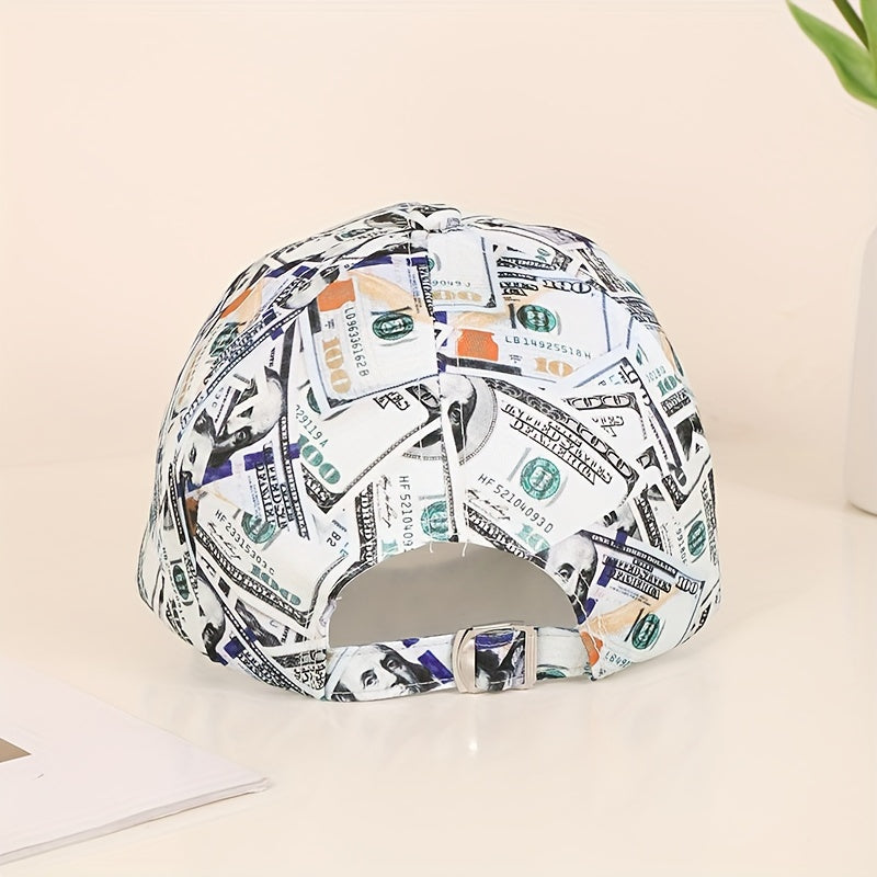 Funky Money Print բեյսբոլի գլխարկ 100% պոլիեսթեր թեթև, կարգավորվող հիփ-հոփ գլխարկ Unisex երաժշտական փառատոների համար
