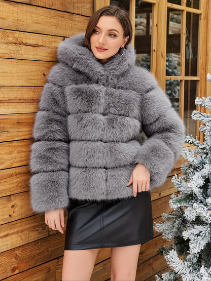 Women's Elegant White faux fur coat - Luxury Winter Outerwear with Single-Button Closure, Machine Washable Cold-Weather Jacket for Evening Events, Parties & Everyday - Chic Winter Coat for Women (Solid Color, O-Line Silhouett
