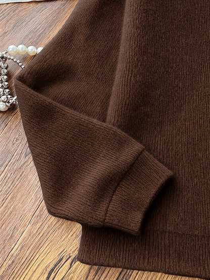 Women's Plush Long Sleeve Crew Neck Sweater - Casual Warm Pullover