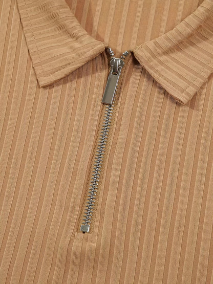 Men's Casual Sports Ribbed Long Sleeve Zipper Lapel Golf Shirt, Spring And Fall