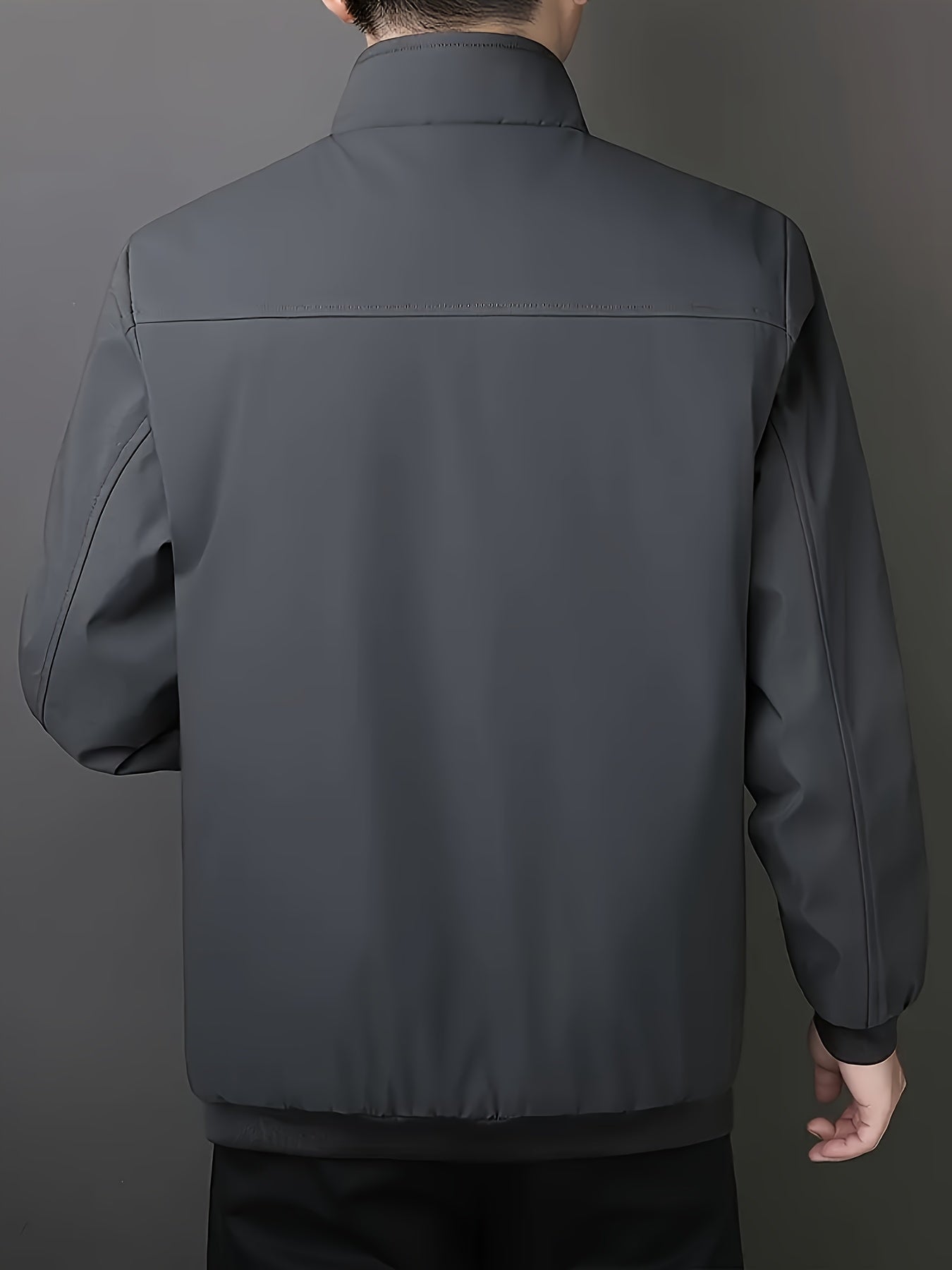 Men's Fleece-Lined Zip-Up Jacket - Casual Stand Collar, Outdoor Sports Coat with Pockets, Machine Washable