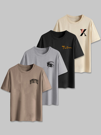 4pcs Men's Graphic Tees - "Heavenly"  More Designs, Casual Crew Neck Short Sleeve T-Shirts in Beige, Black, White - Lightweight Polyester for Summer Outdoor Wear
