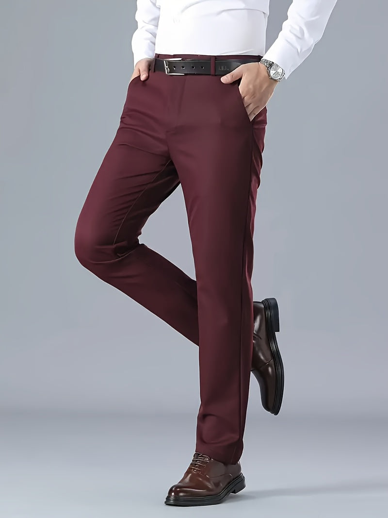 Men's Solid Color Business Casual Pants, Lightweight Business Style Versatile Trousers for Office