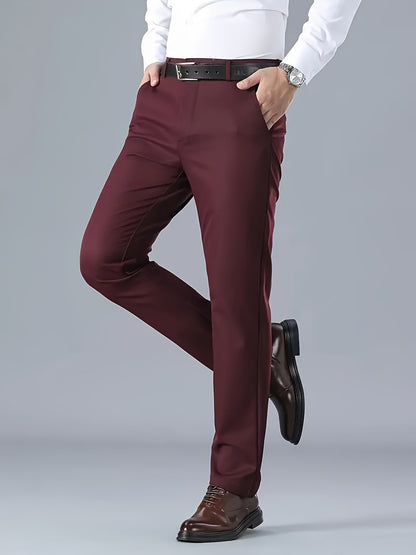 Men's Solid Color Business Casual Pants, Lightweight Business Style Versatile Trousers for Office